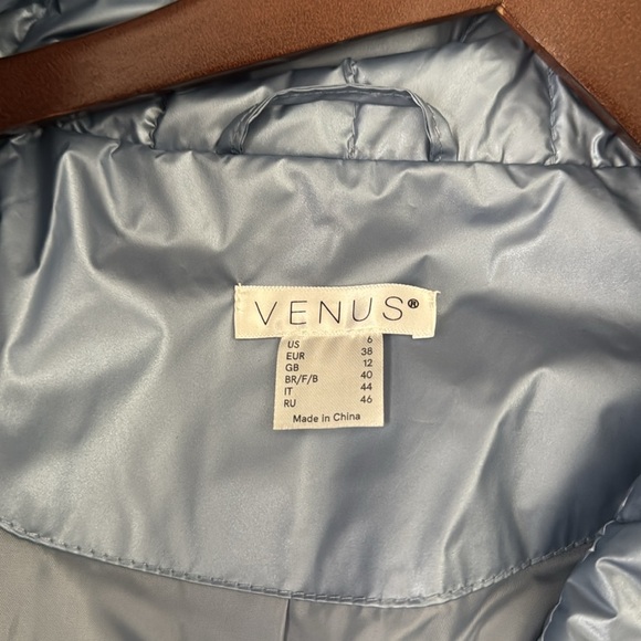 Venus Long Metallic Belted Puffer Coat Slate Blue Grey Size 6 - Picture 3 of 3